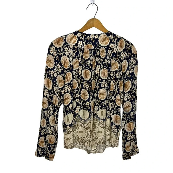 MAEVE Anthropologie Orli Bibbed Neutral Floral Print Button Down Boho Blouse - Picture 5 of 12